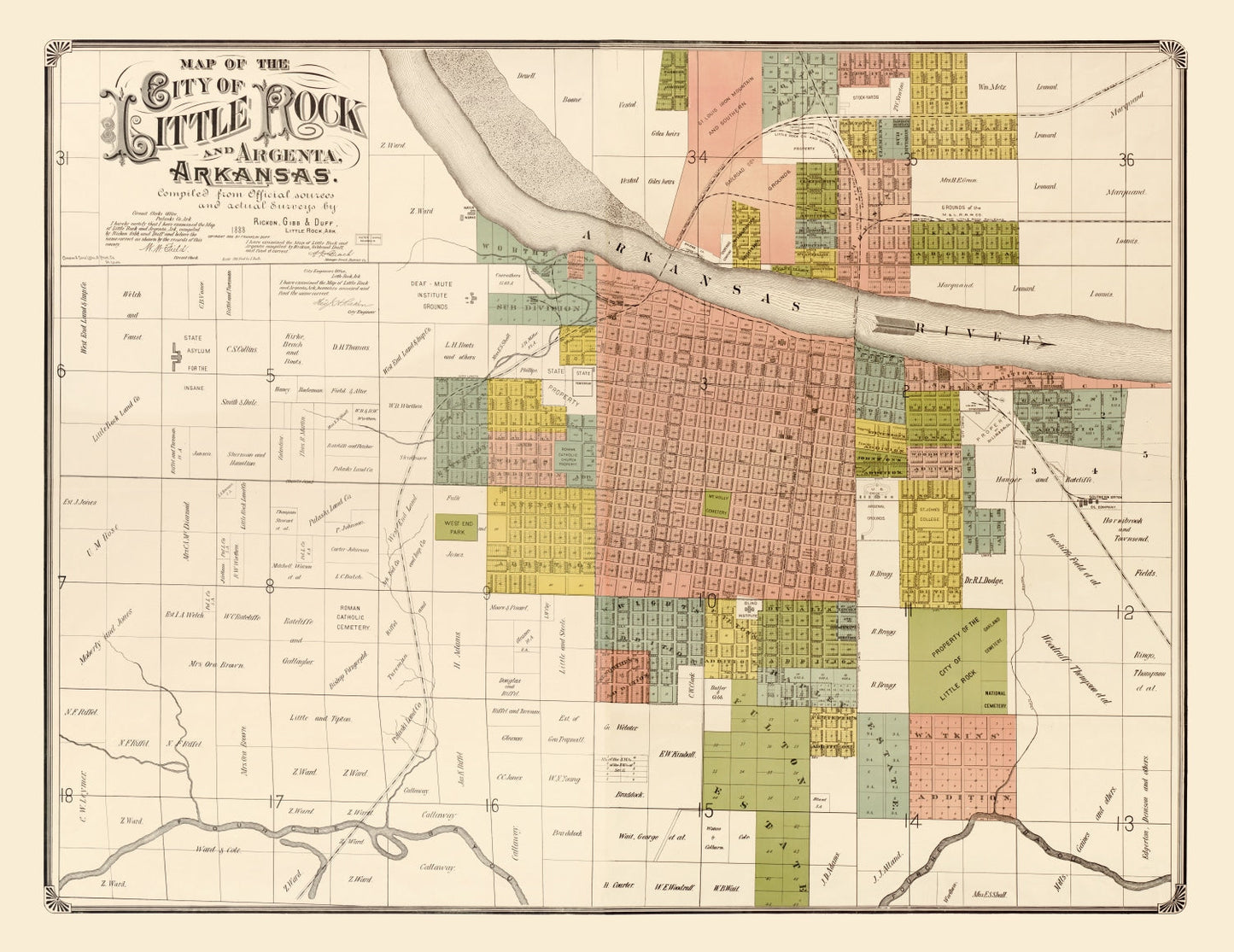 Vintage Map of Little Rock, Arkansas, 1888