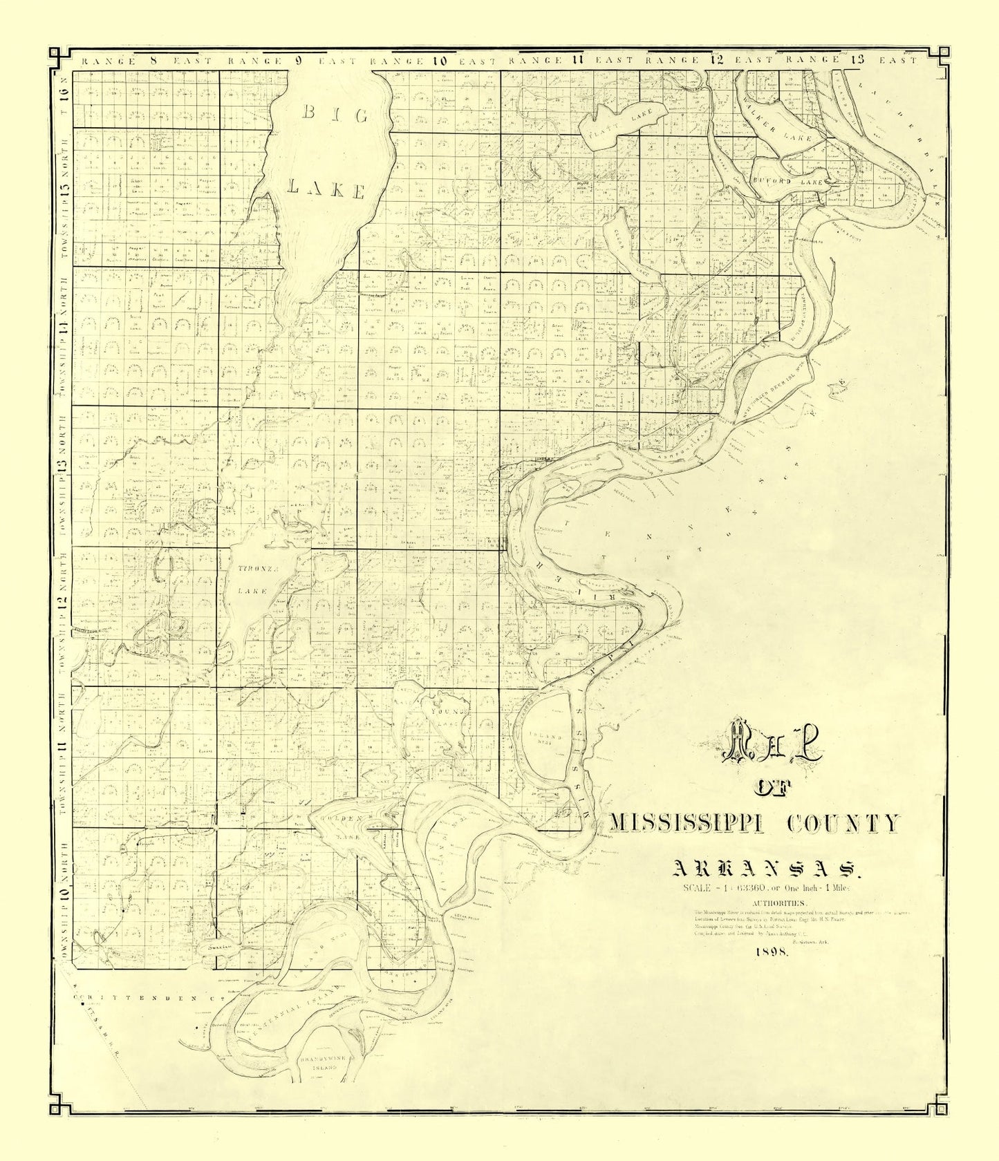 Vintage Map of Mississippi County, Arkansas, 1898