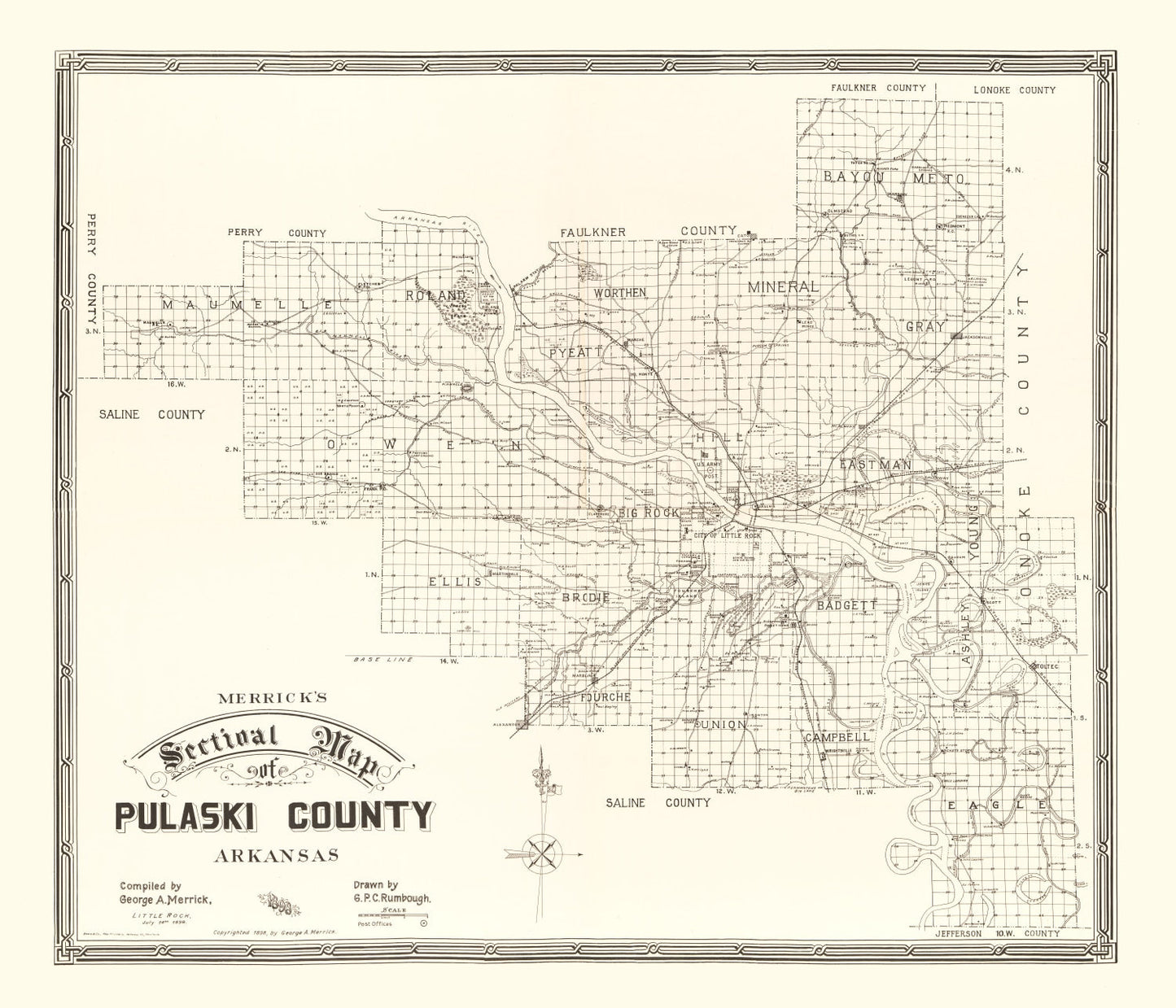 Vintage Map of Pulaski County, Arkansas, 1898