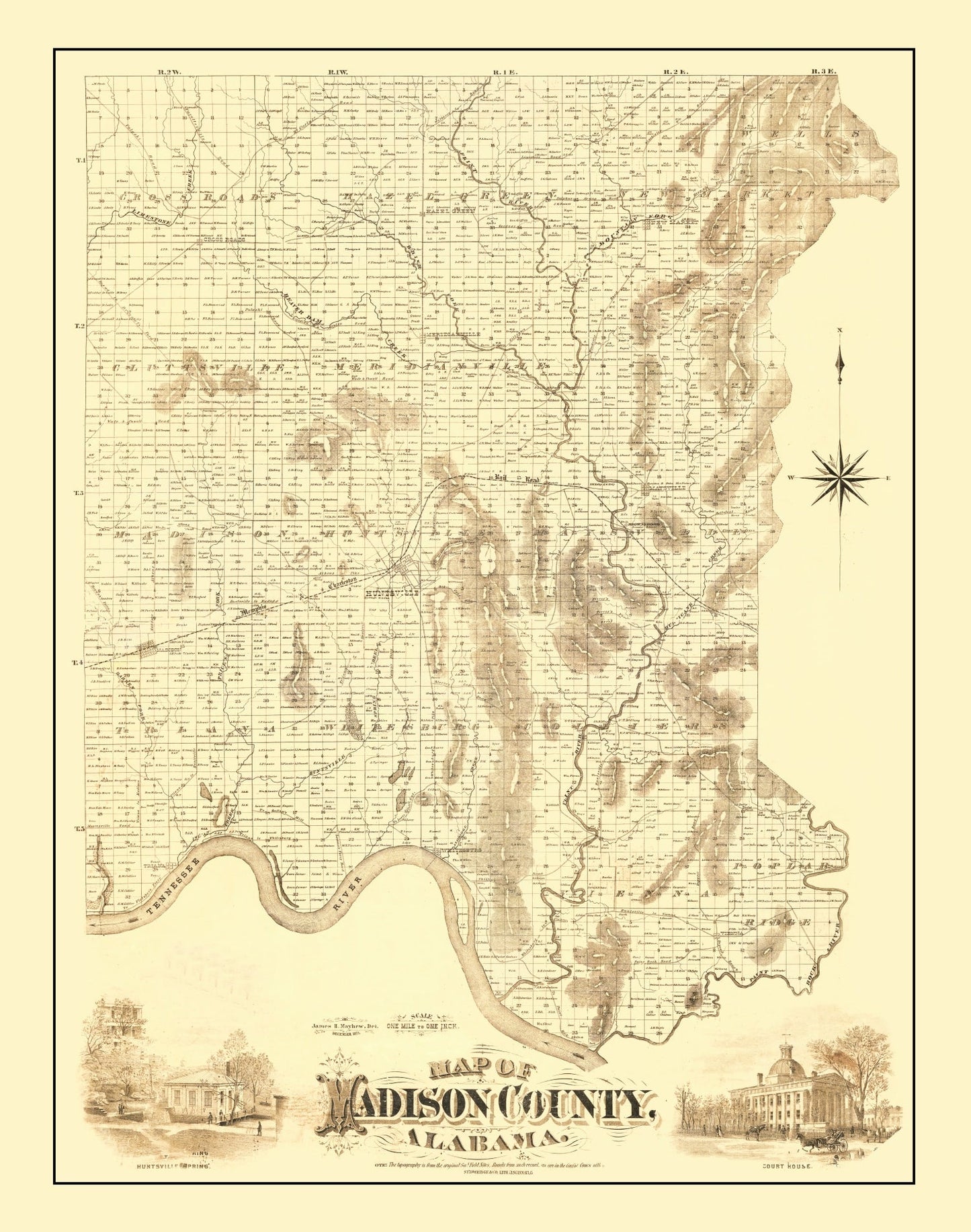 Vintage Map of Madison County, Alabama, 1875
