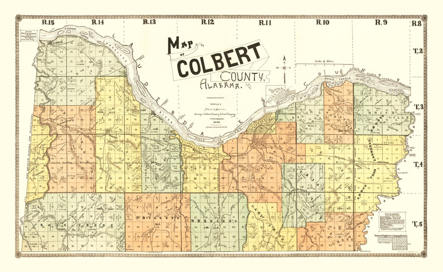 Vintage Map of Colbert County, Alabama, 1896