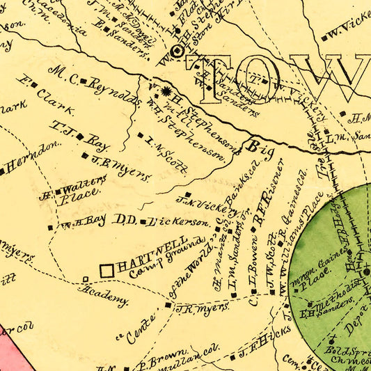 Vintage Map of Hart County, Georgia, 1889