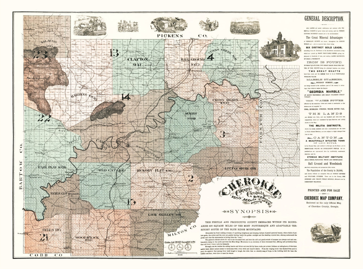 Vintage Map of Cherokee County, Georgia, 1895