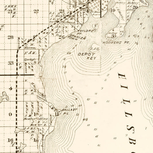 Vintage Map of Hillsborough County, Florida, 1882