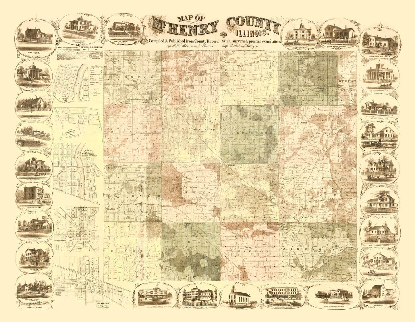 Vintage Map of McHenry County, Illinois, 1862