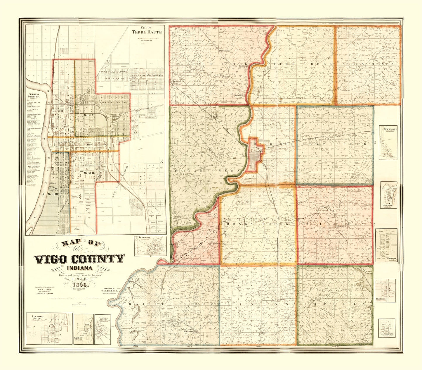 Vintage Map of Vigo County, Indiana, 1858