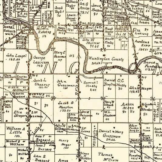 Vintage Map of Huntington County, Indiana, 1903
