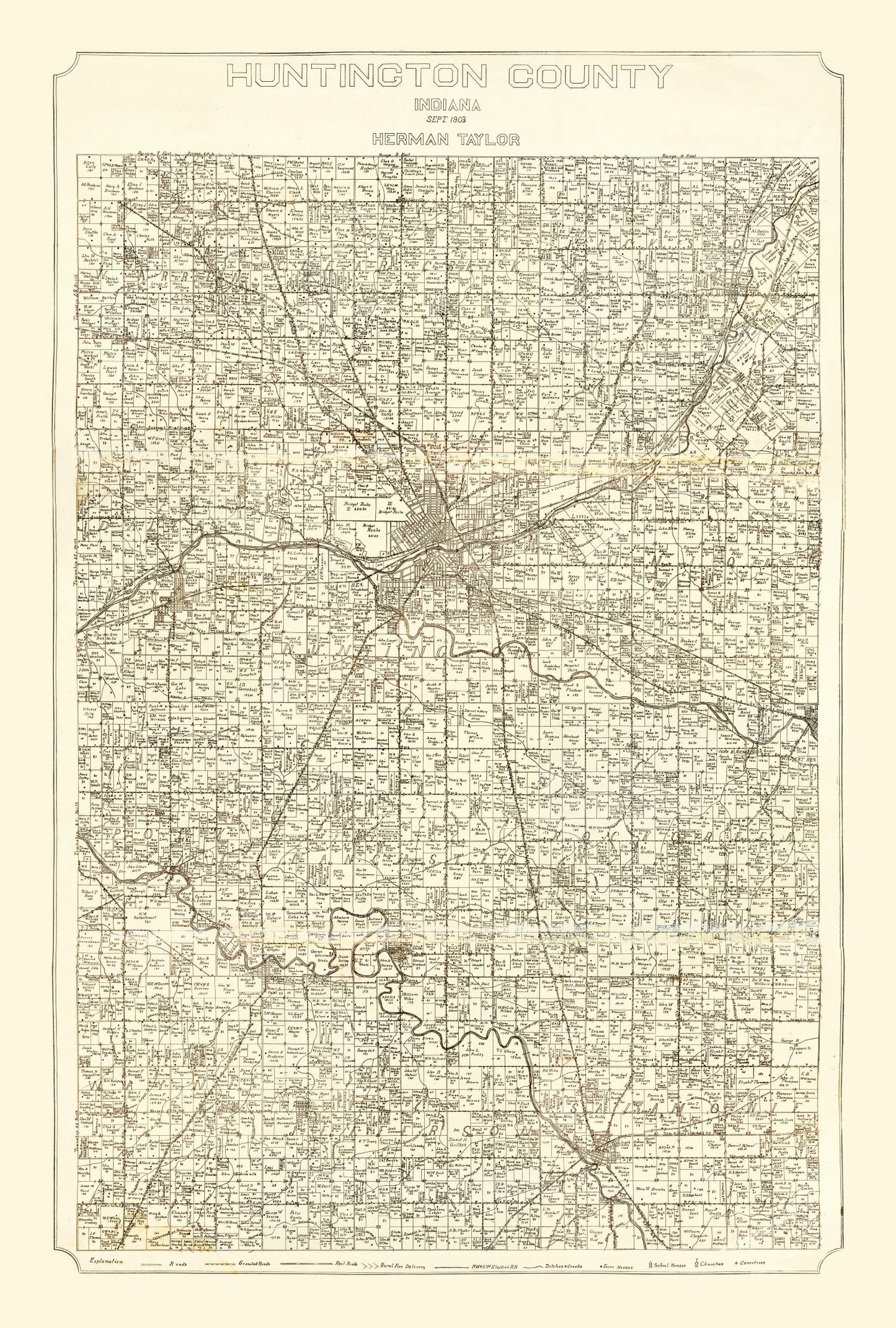Vintage Map of Huntington County, Indiana, 1903
