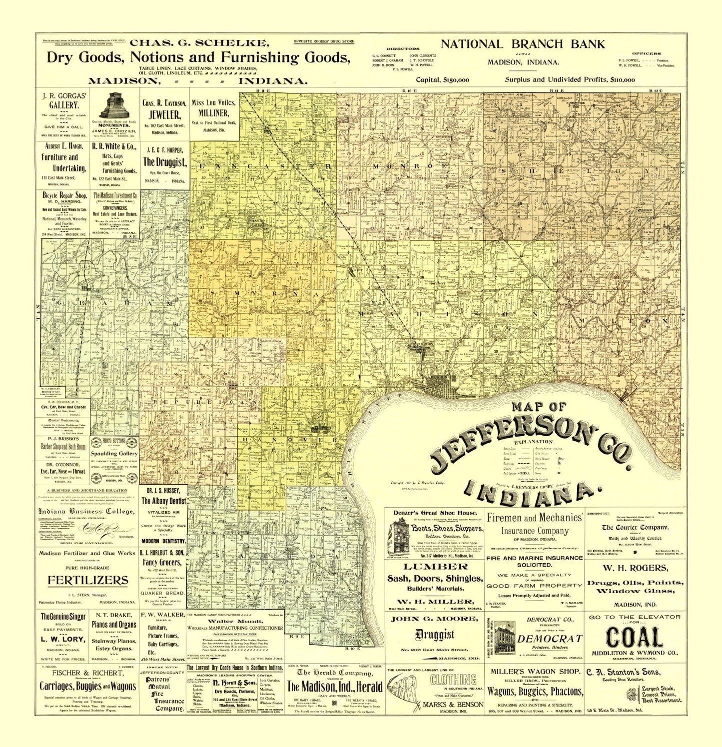 Vintage Map of Jefferson County, Indiana, 1900