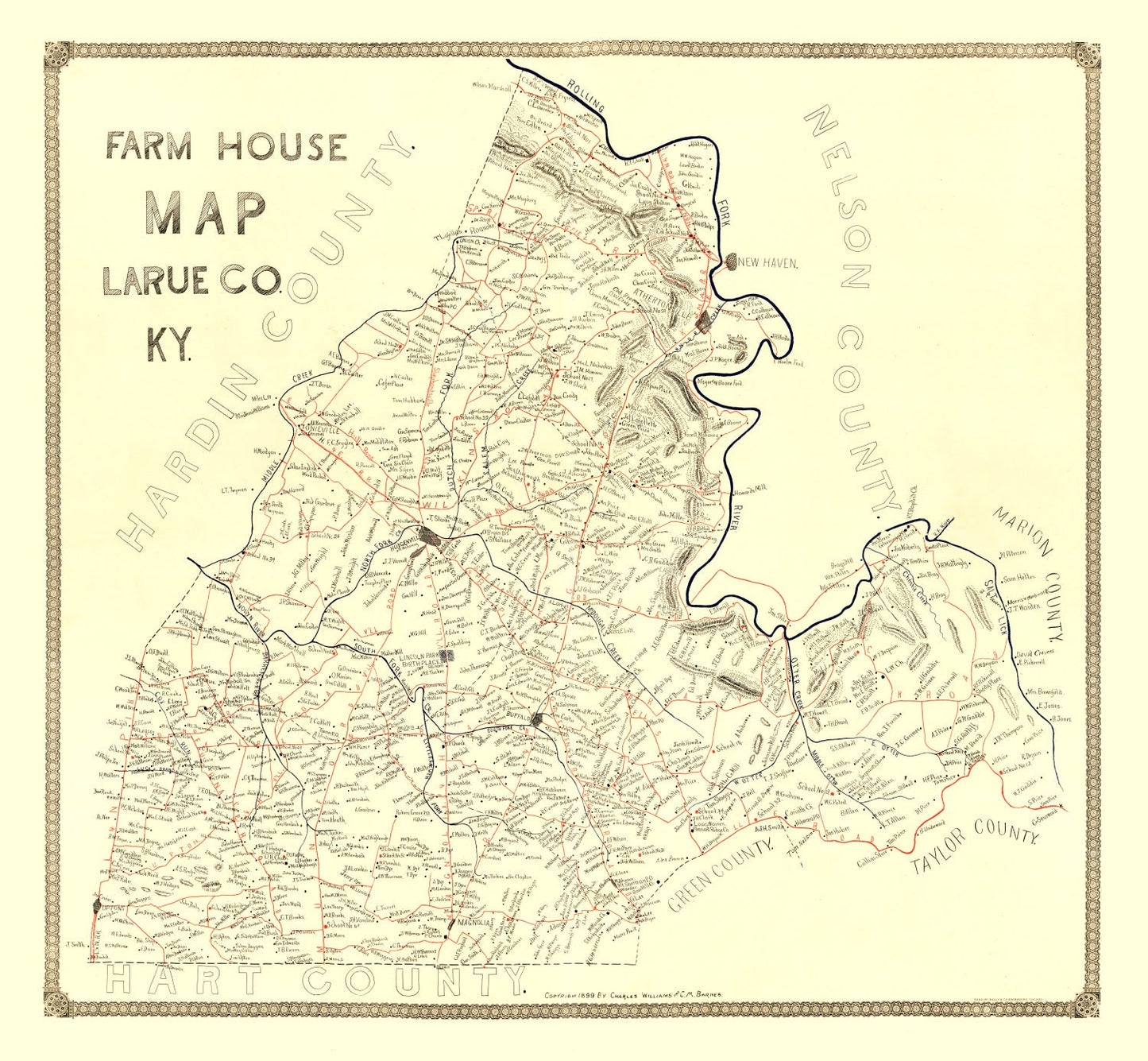 Vintage Map of Larue County, Kentucky, 1899