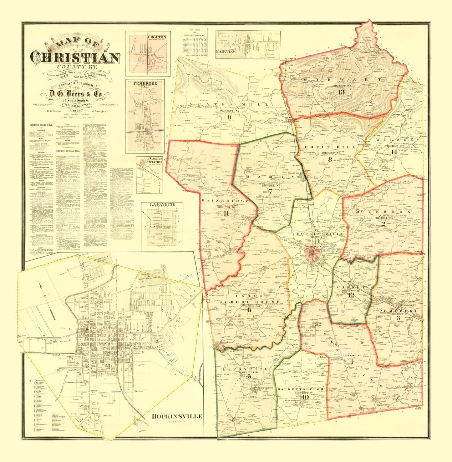 Vintage Map of Christian County, Kentucky, 1878