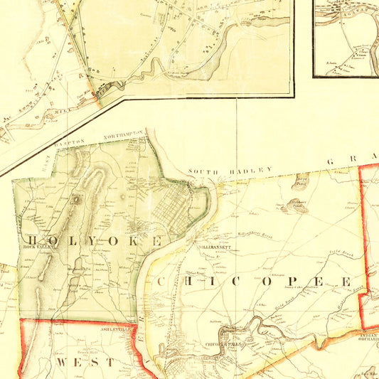 Vintage Map of Hampden County, Massachusetts, 1855