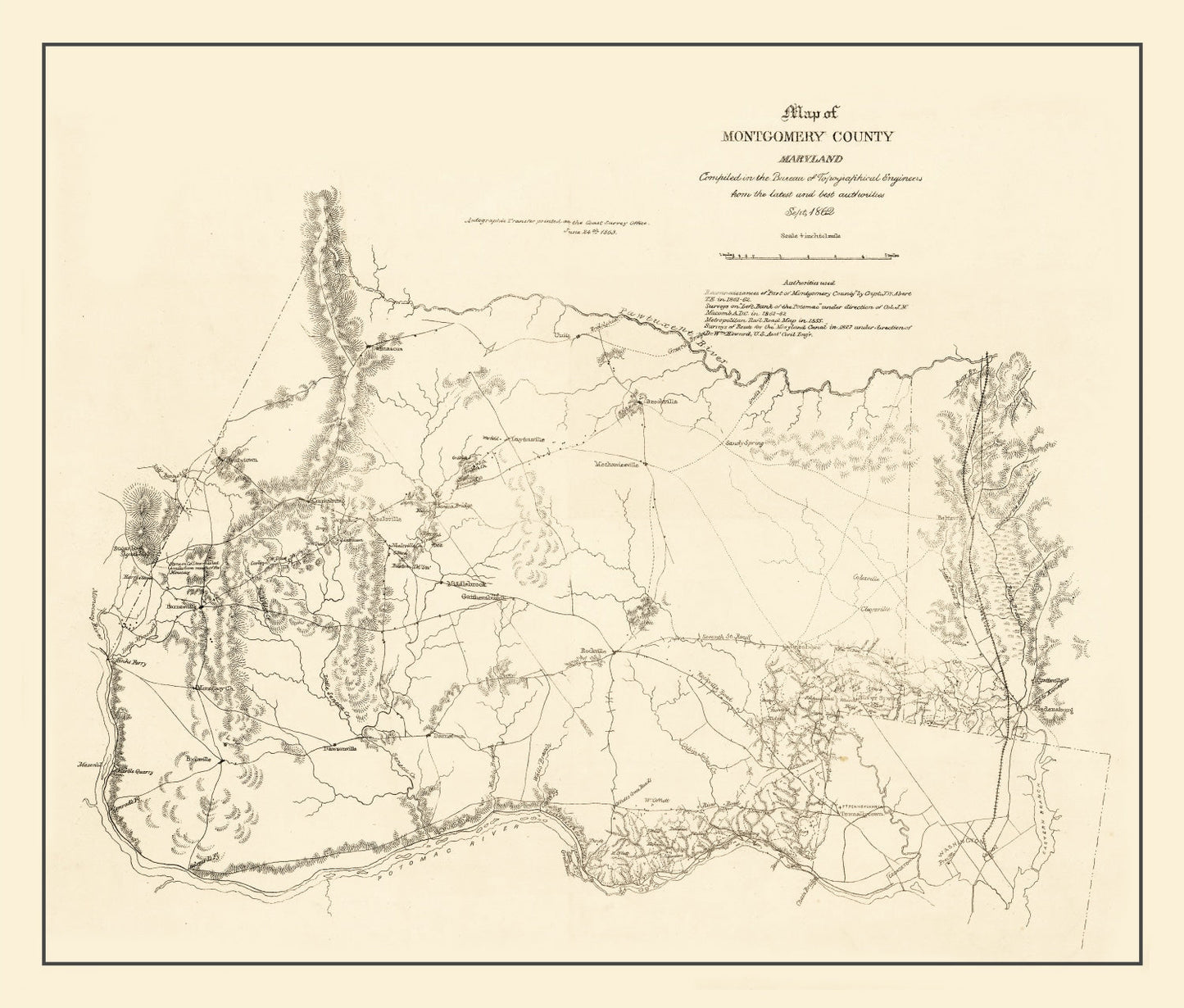 Vintage Map of Montgomery County, Maryland, 1862