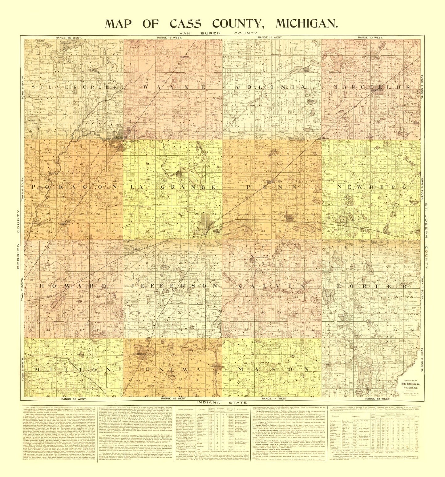 Vintage Map of Cass County, Michigan, 1897
