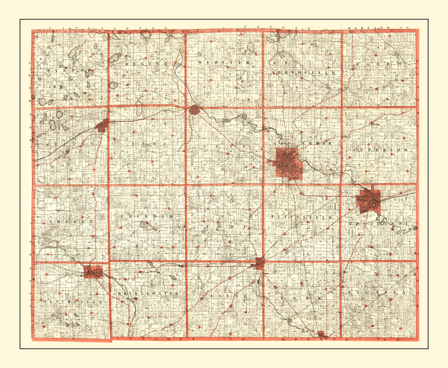 Vintage Map of Washtenaw County, Michigan 1896