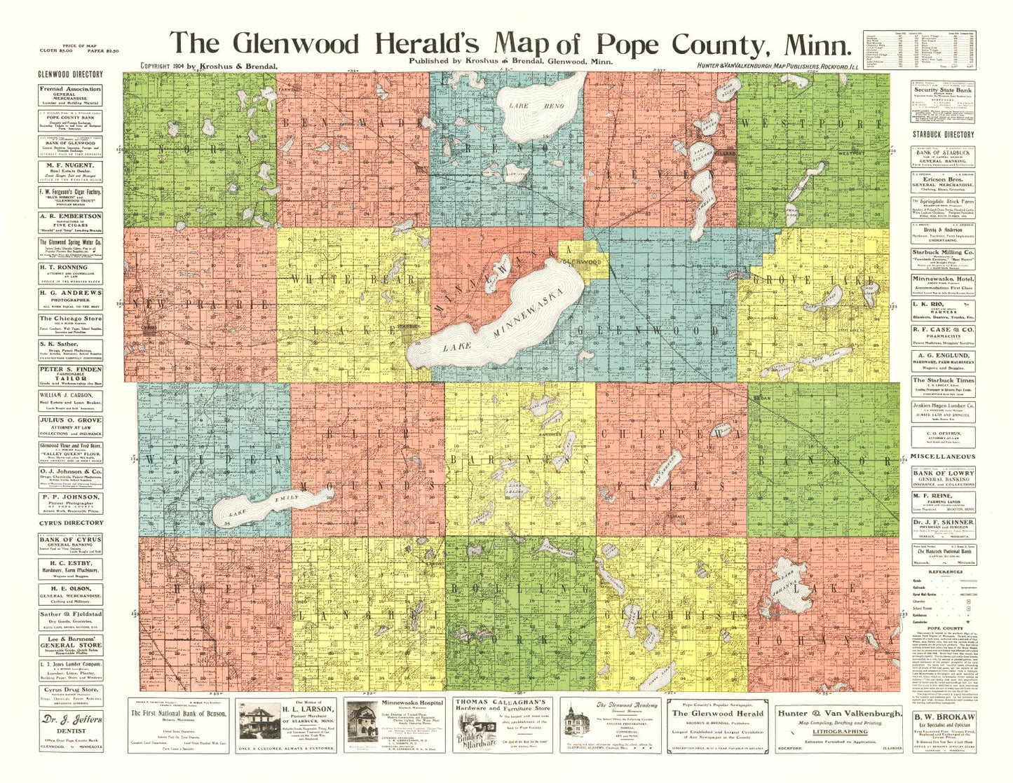 Vintage Map of Pope County, Minnesota, 1901