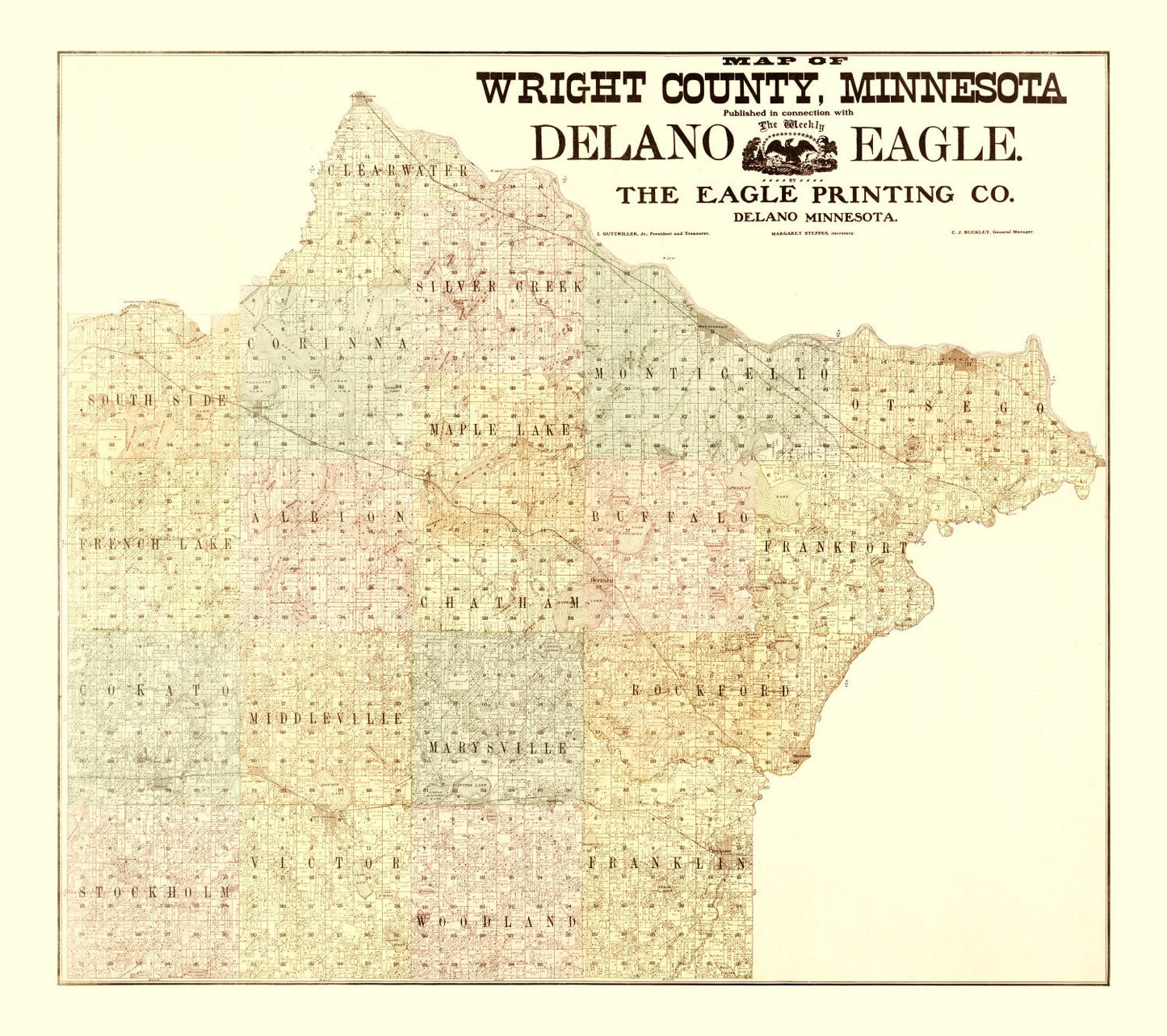 Vintage Map of Wright County, Minnesota, 1901
