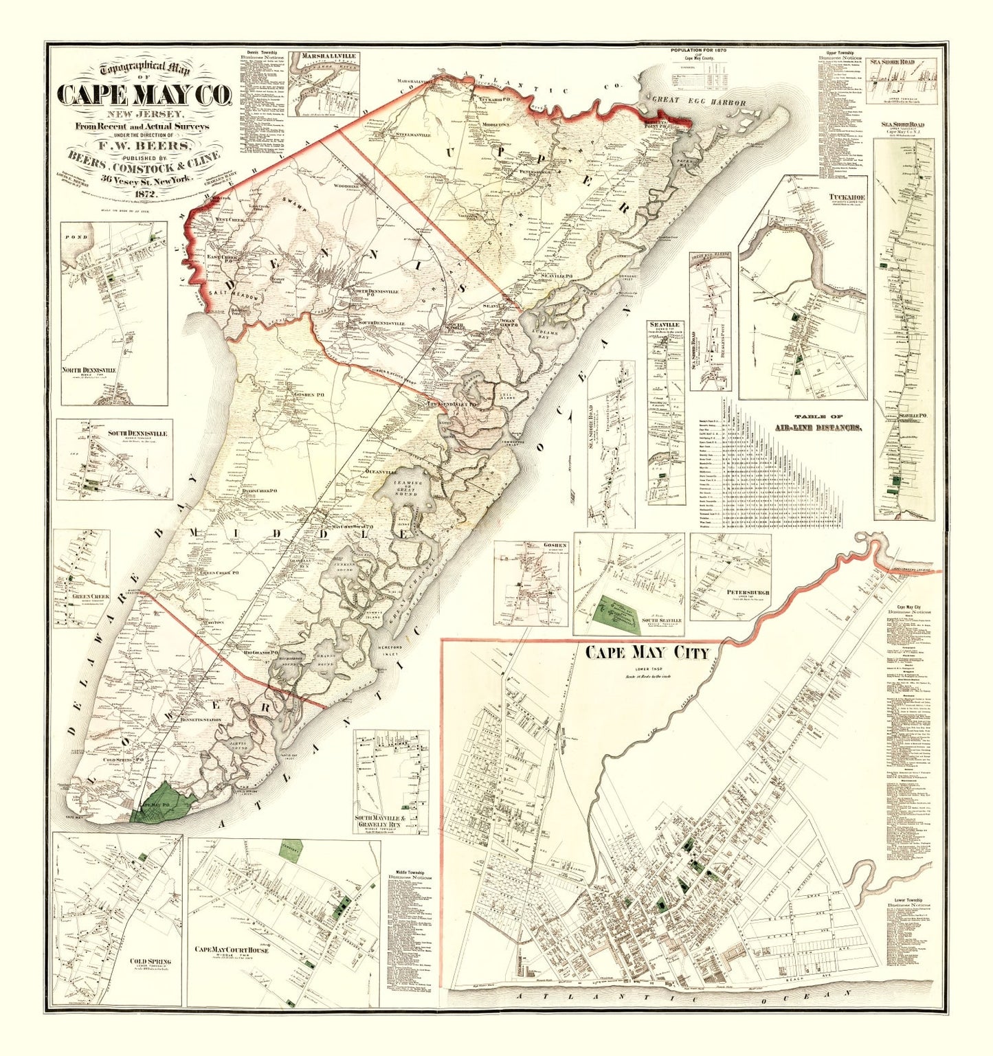 Vintage Map of Cape May County, New Jersey, 1872