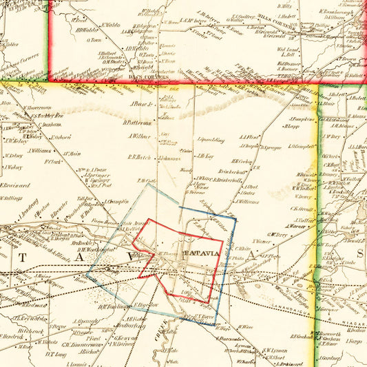 Vintage Map of Genesee County, New York, 1854 II