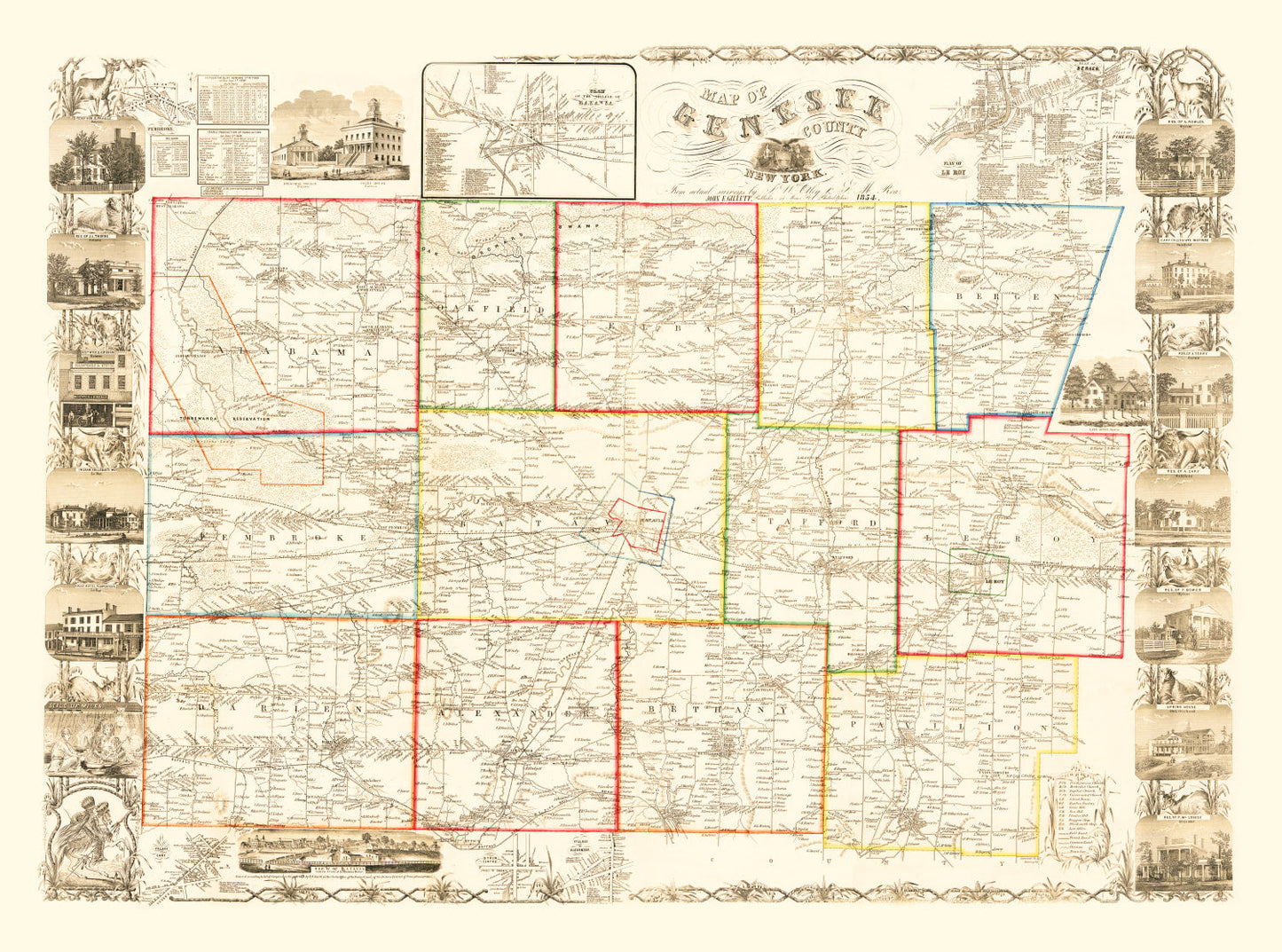 Vintage Map of Genesee County, New York, 1854 II