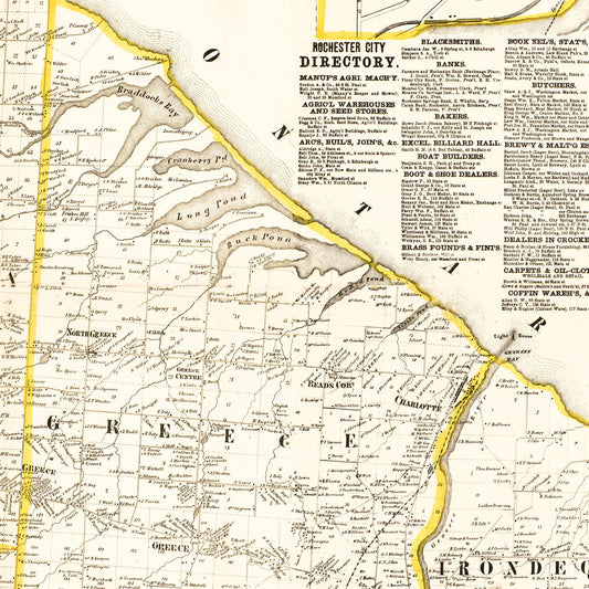 Vintage Map of Monroe County, New York, 1858
