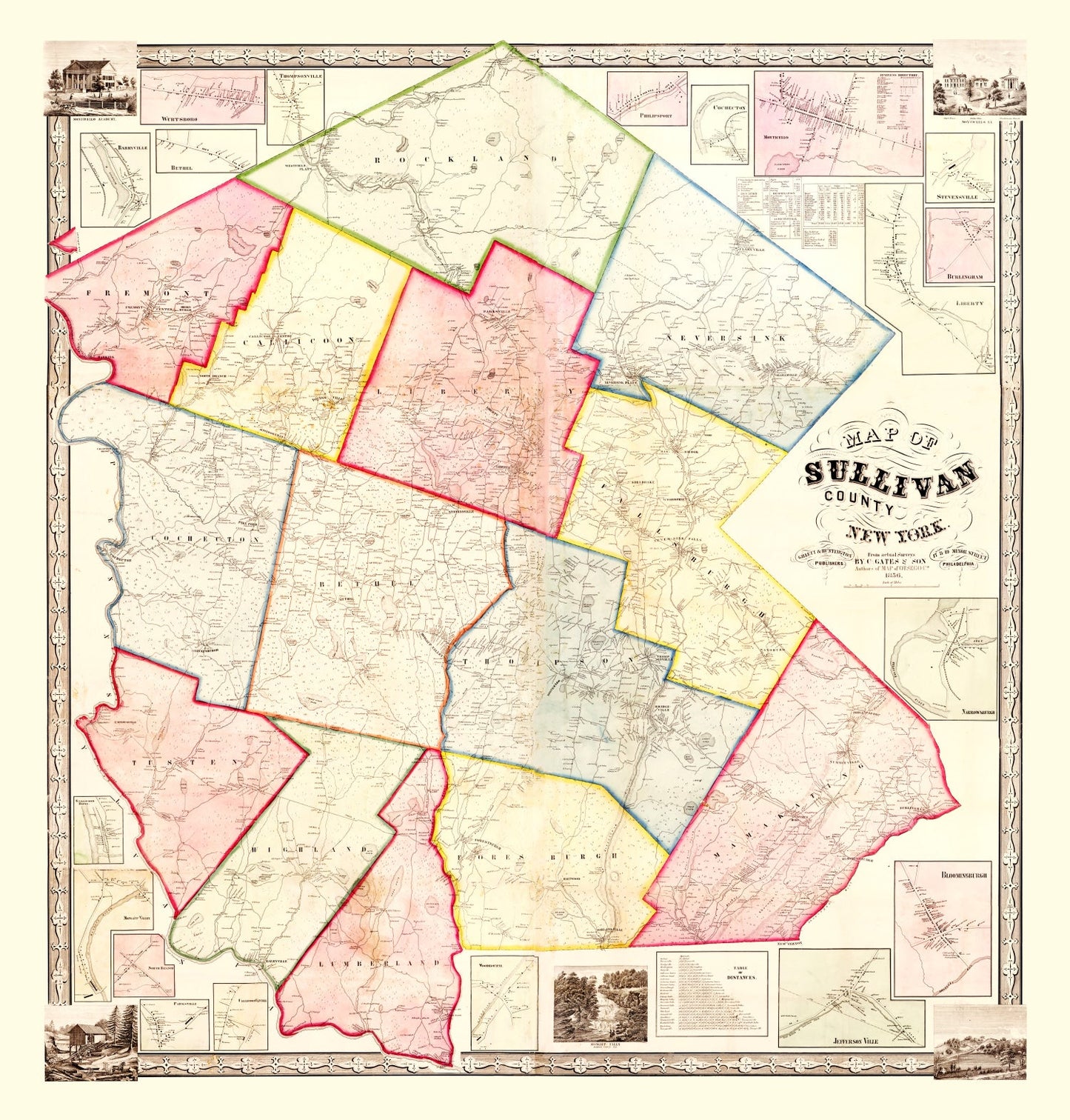 Vintage Map of Sullivan County, New York, 1856