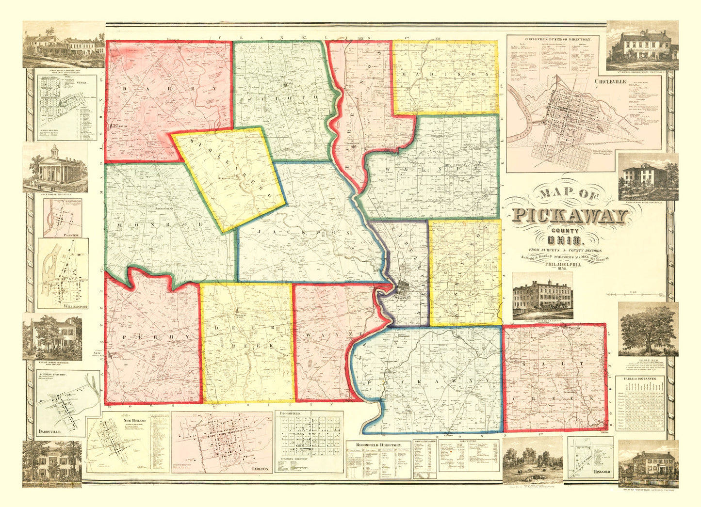 Vintage Map of Pickaway County, Ohio, 1858