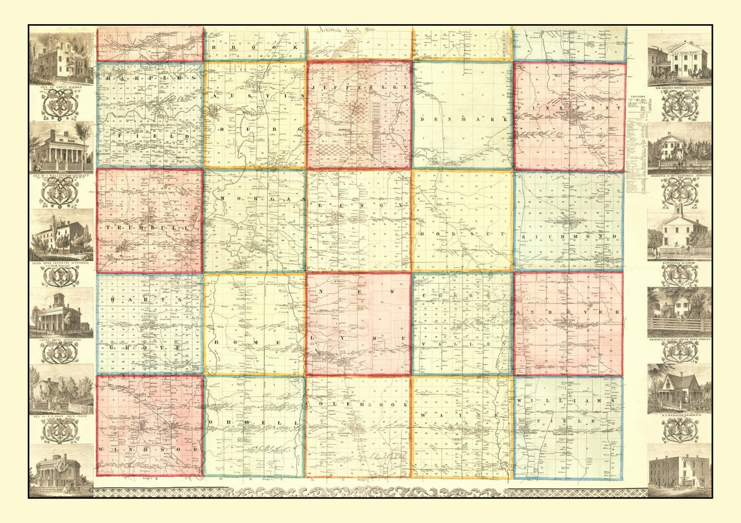 Vintage Map of Ashtabula County, Ohio, 1856