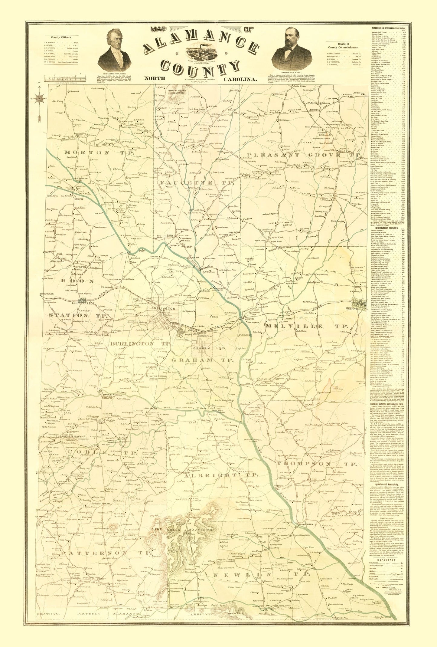 Vintage Map of Alamance County, North Carolina, 1893