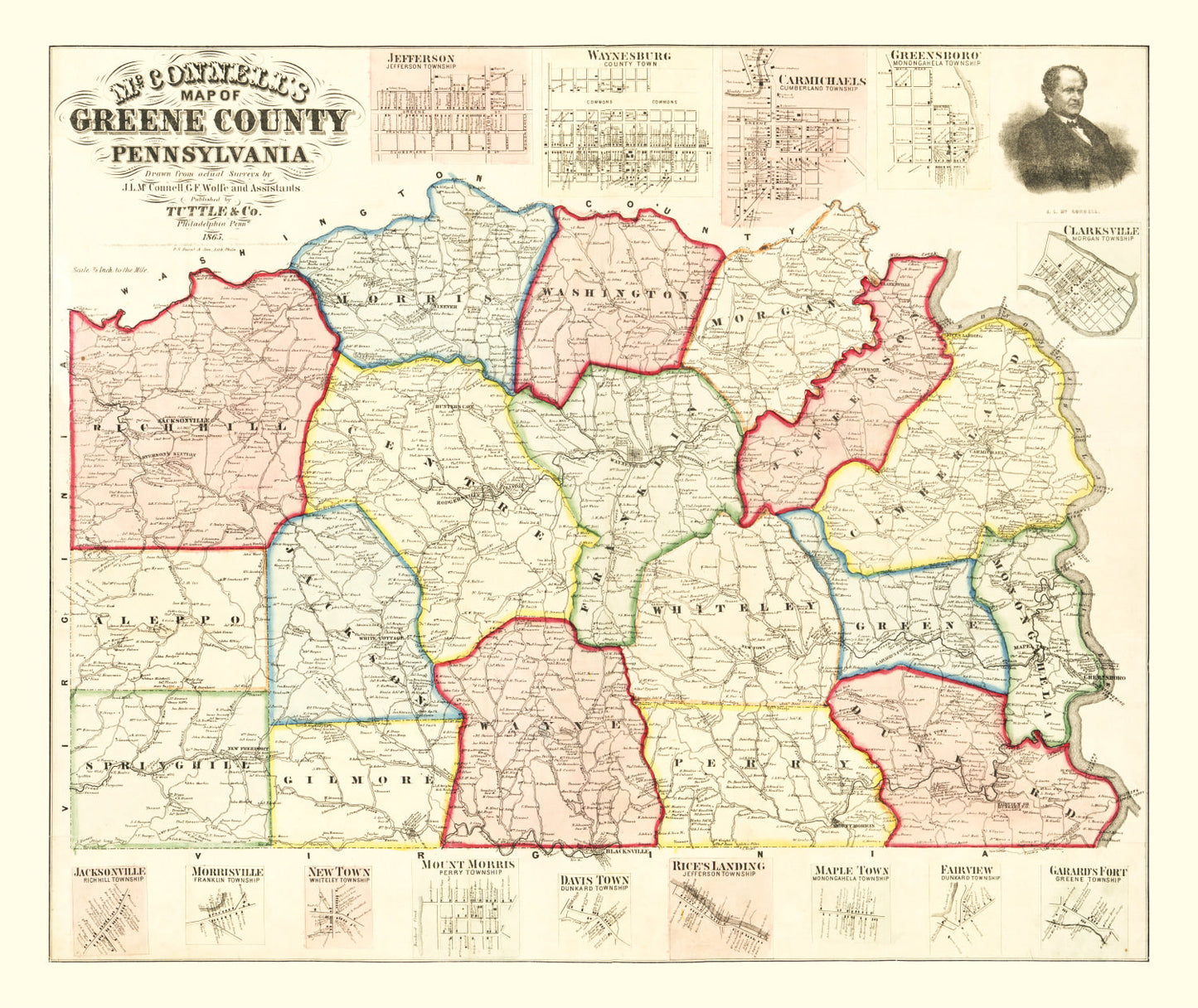 Vintage Map of Greene County, Pennsylvania, 1865