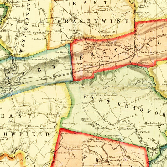Vintage Map of Chester County, Pennsylvania, 1856