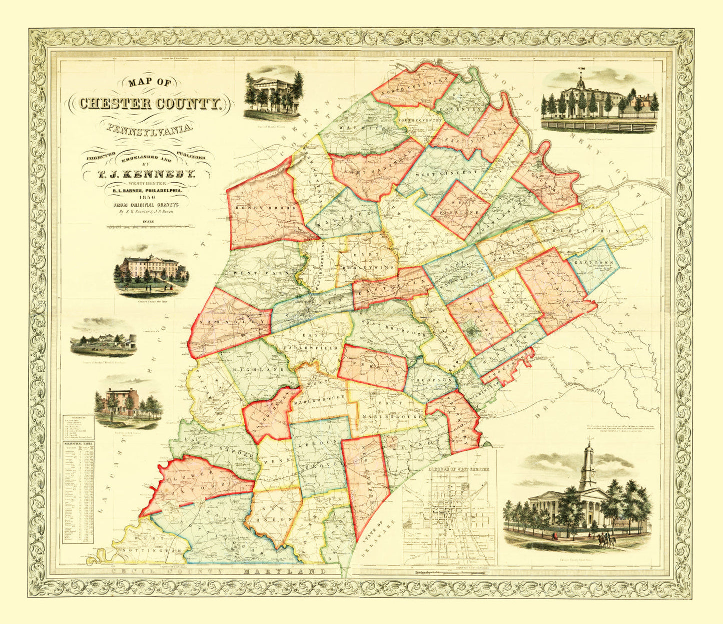Vintage Map of Chester County, Pennsylvania, 1856