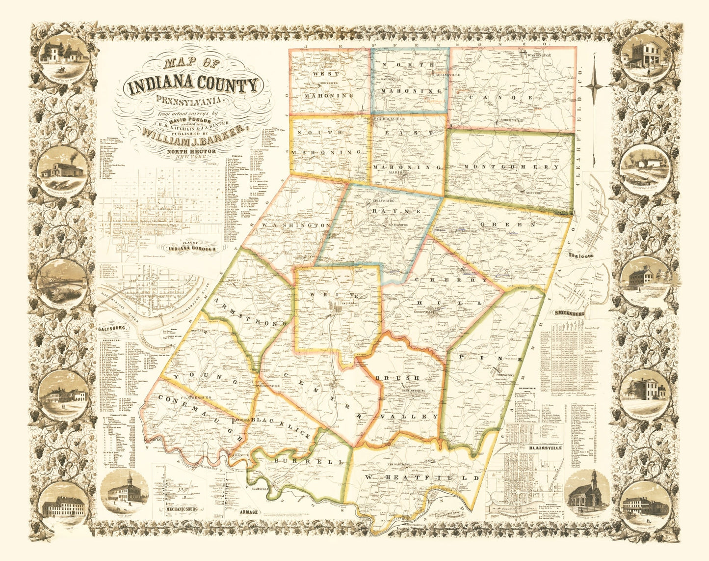 Vintage Map of Indiana County, Pennsylvania, 1856