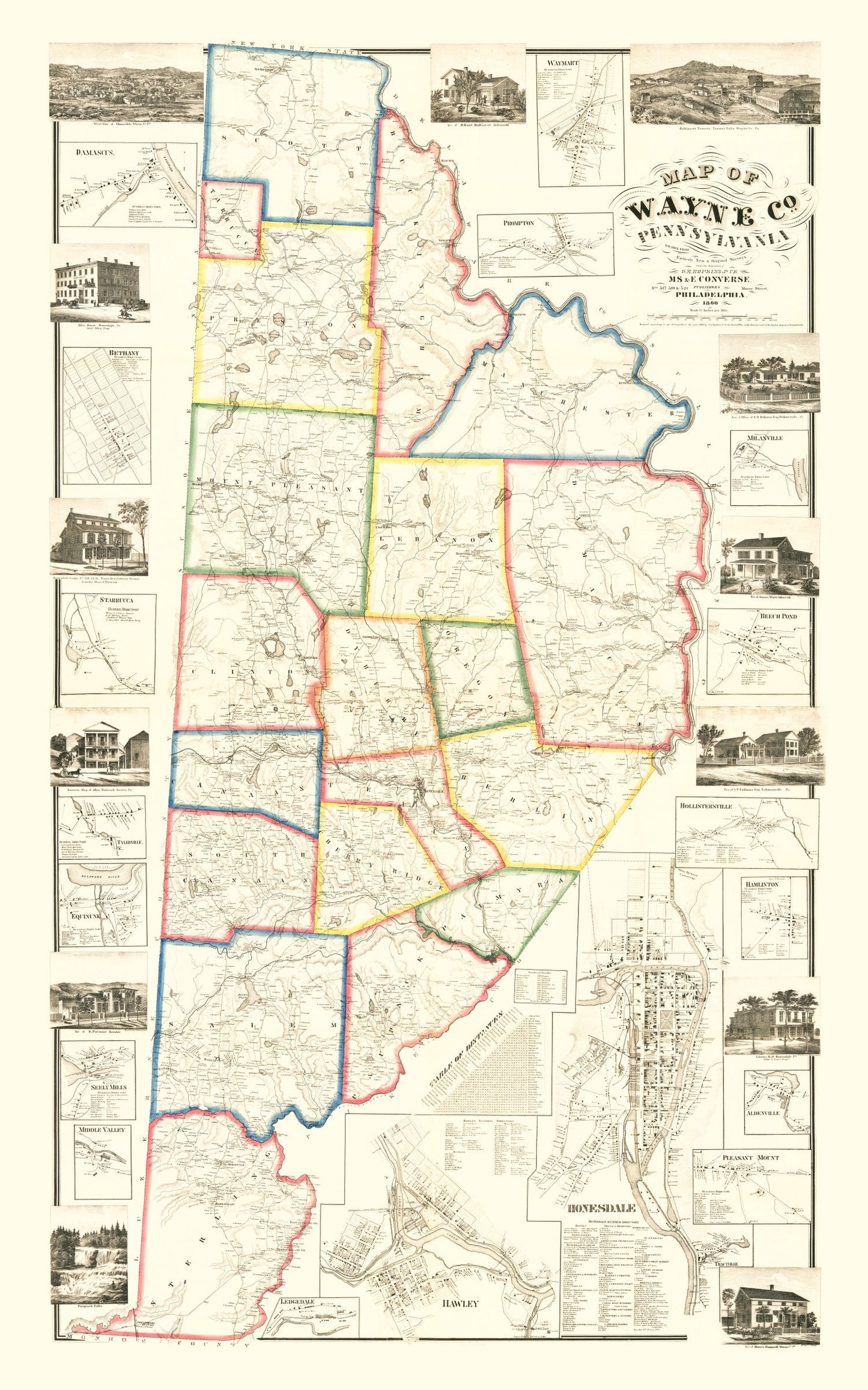 Vintage Map of Wayne County, Pennsylvania 1860