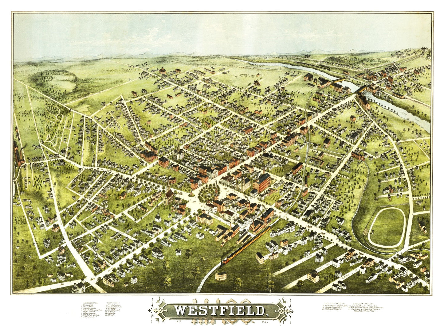 Vintage Map of Westfield, Massachusetts, 1875