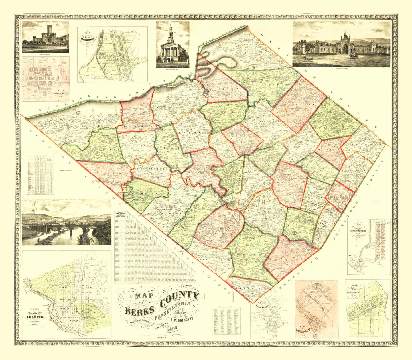 Vintage Map of Berks County, Pennsylvania, 1860