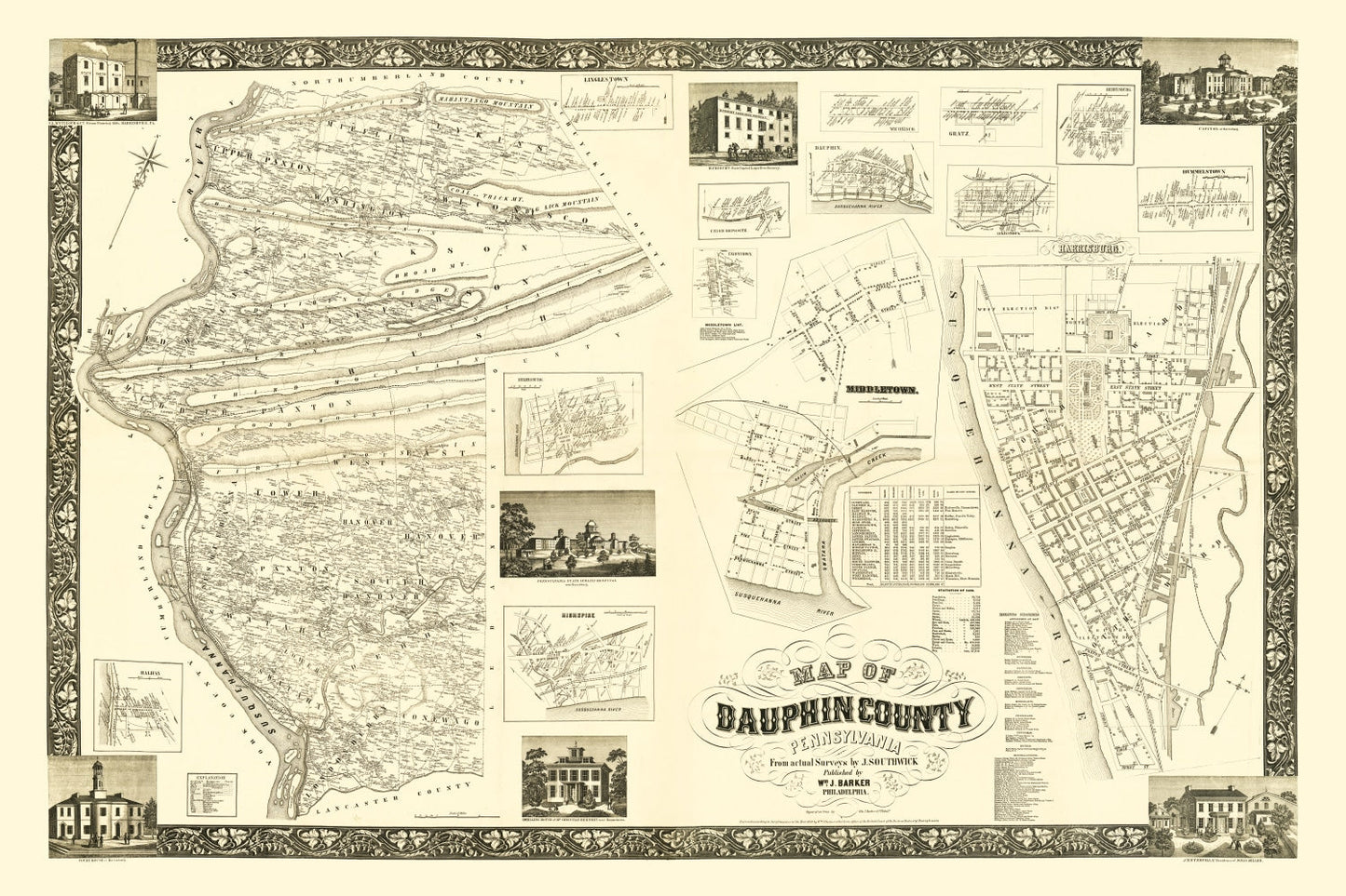 Vintage Map of Dauphin County, Pennsylvania, 1858