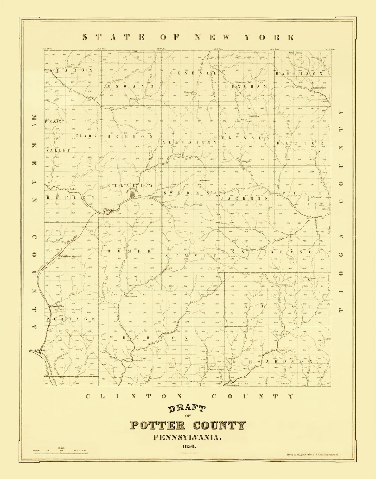 Vintage Map of Potter County, Pennsylvania, 1856