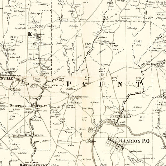 Vintage Map of Clarion County, Pennsylvania, 1865