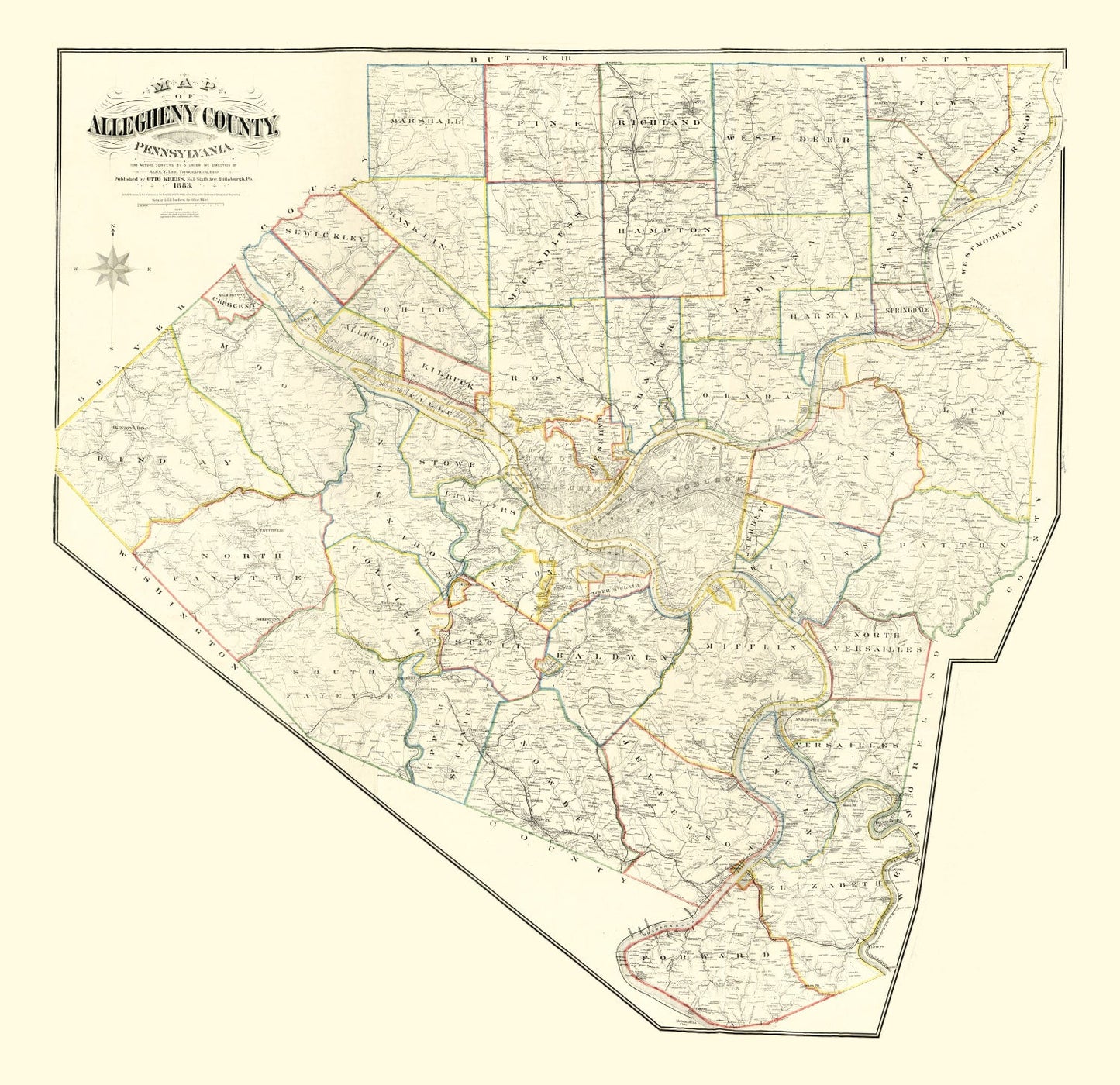 Vintage Map of Allegheny County, Pennsylvania, 1883