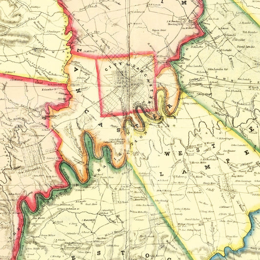Vintage Map of Lancaster County, Pennsylvania, 1851