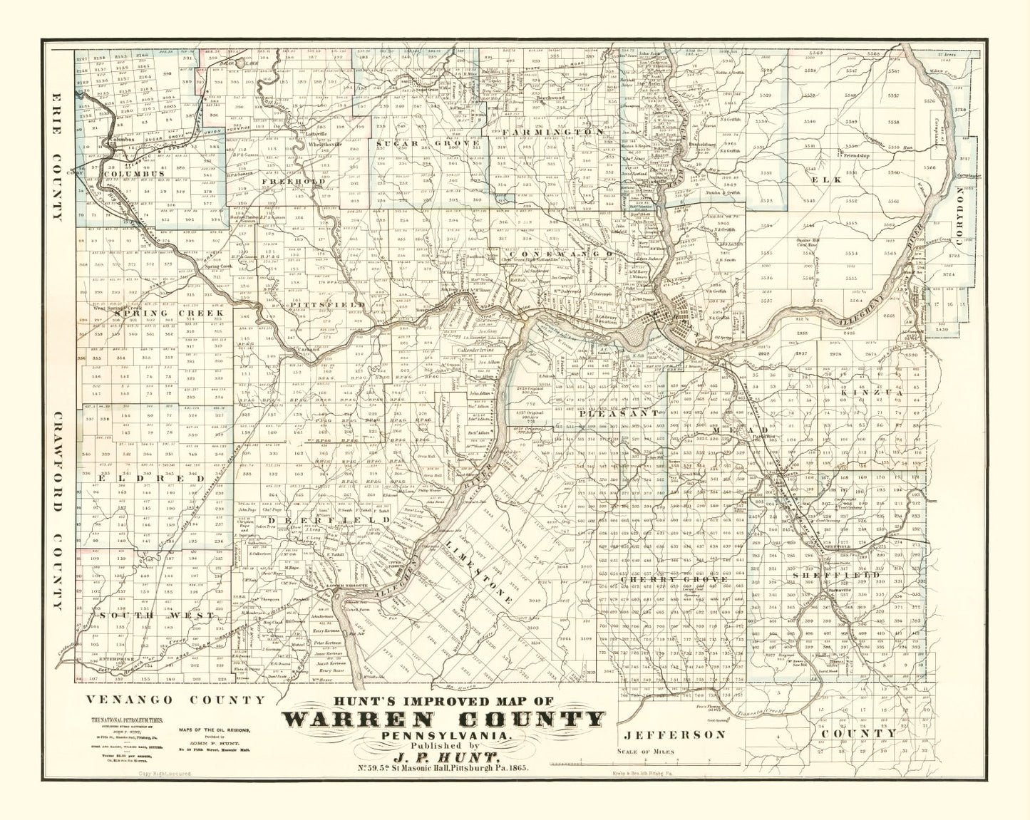 Vintage Map of Warren County, Pennsylvania, 1865 Wall Art