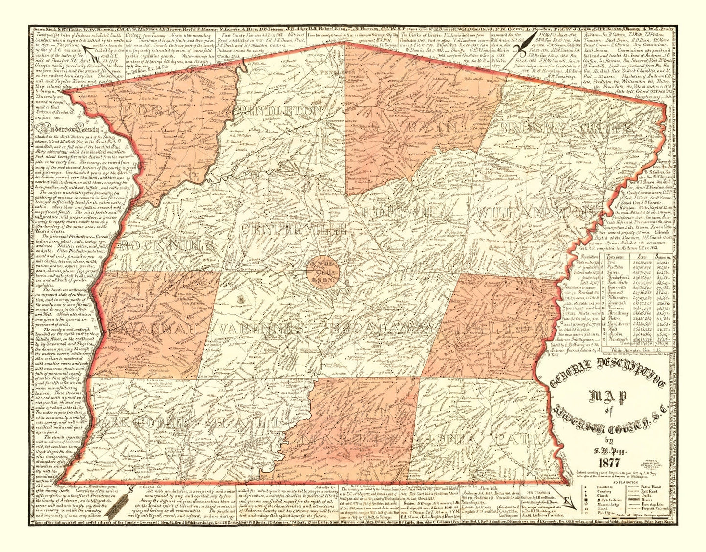 Vintage Map of Anderson County, South Carolina, 1877