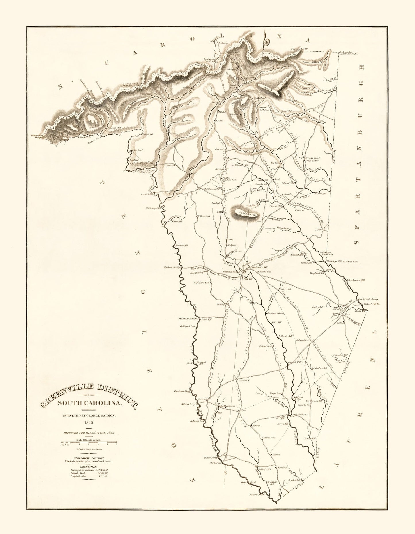 Vintage Map of Greenville County, South Carolina, 1825