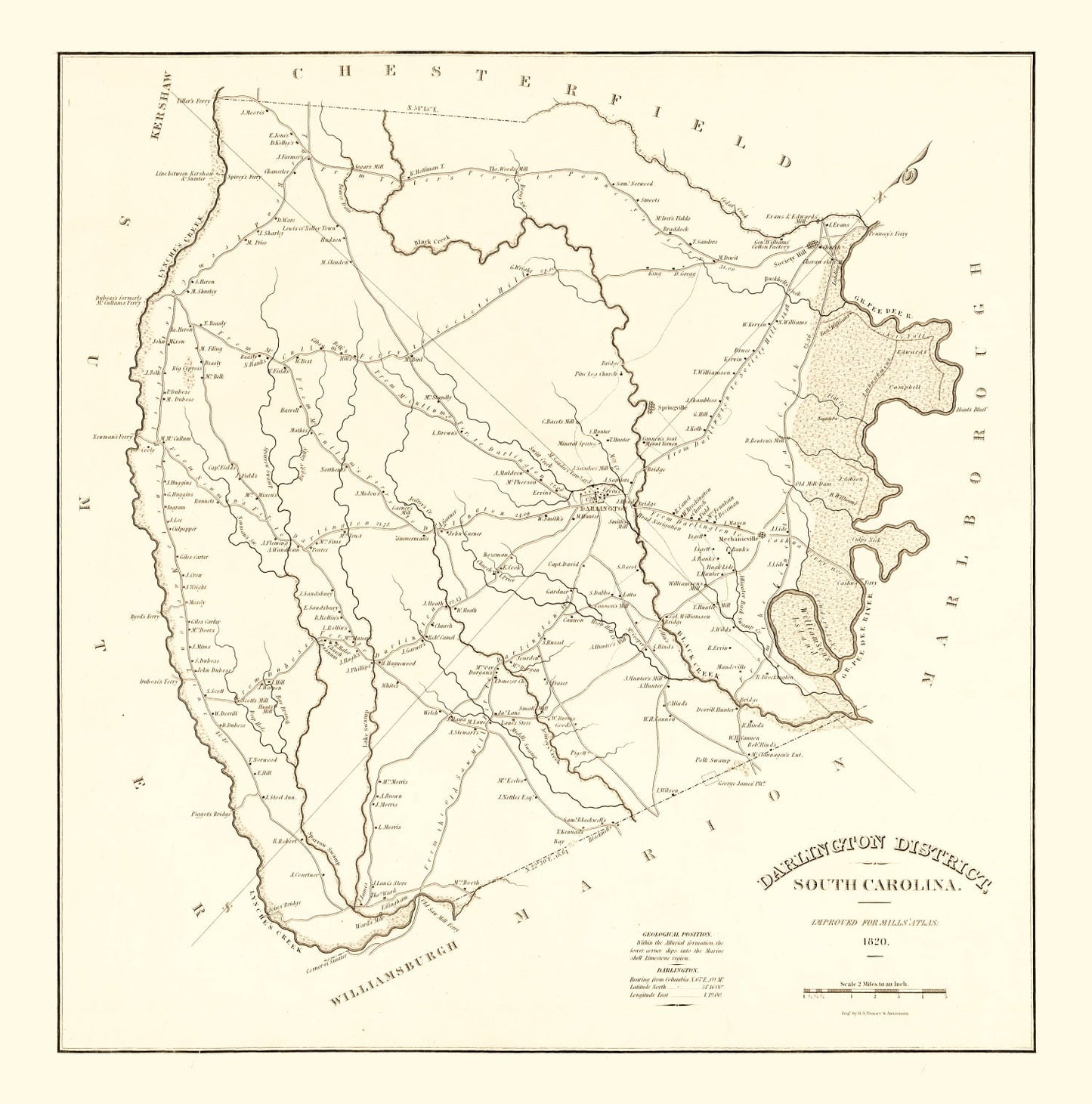 Vintage Map of Darlington County, South Carolina, 1825