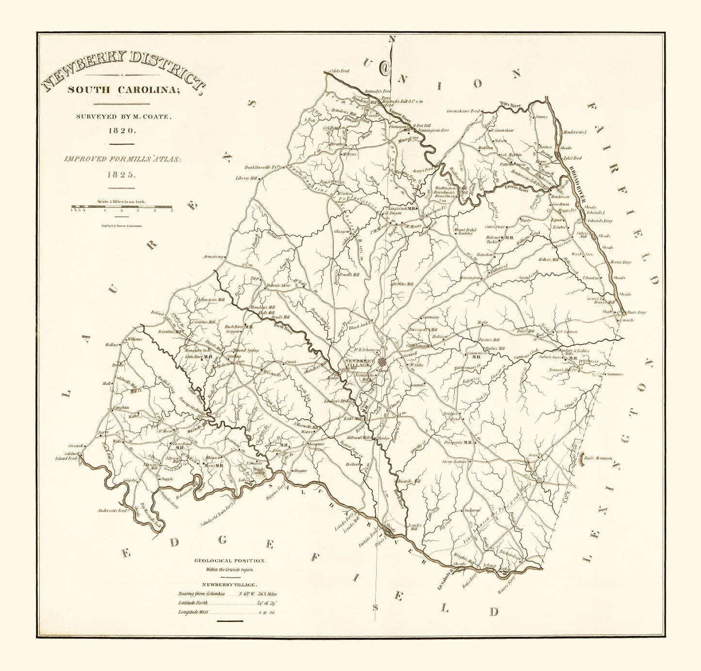 Vintage Map of Newberry County, South Carolina, 1820