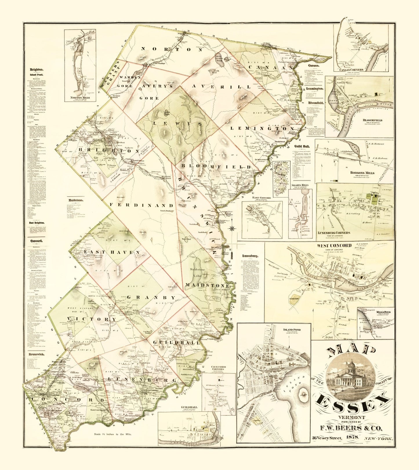 Vintage Map of Essex County, Vermont, 1878