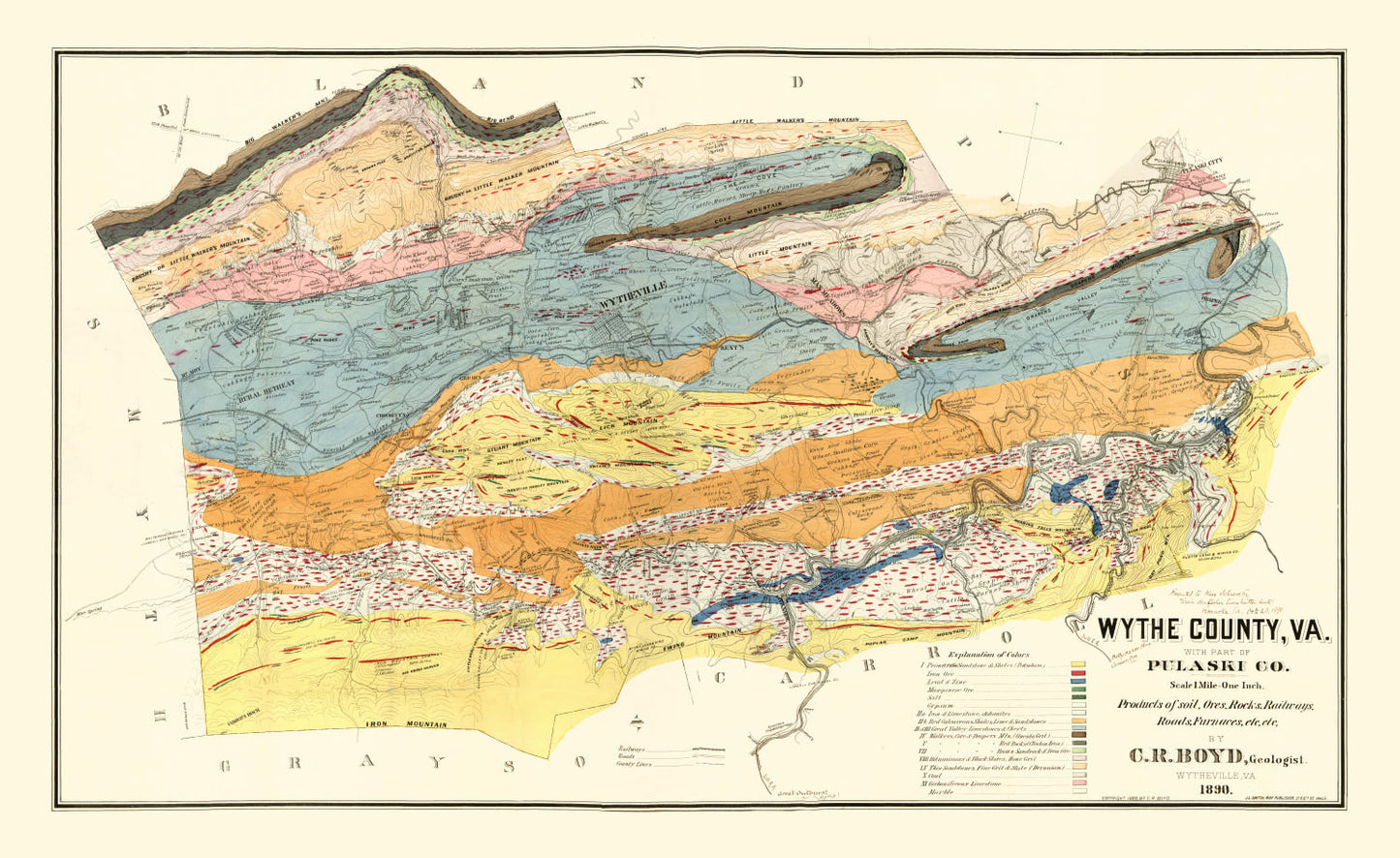 Vintage Map of Wythe County, Virginia, 1890