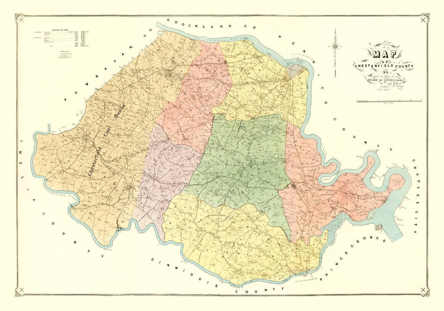 Vintage Map of Chesterfield County, Virginia, 1888
