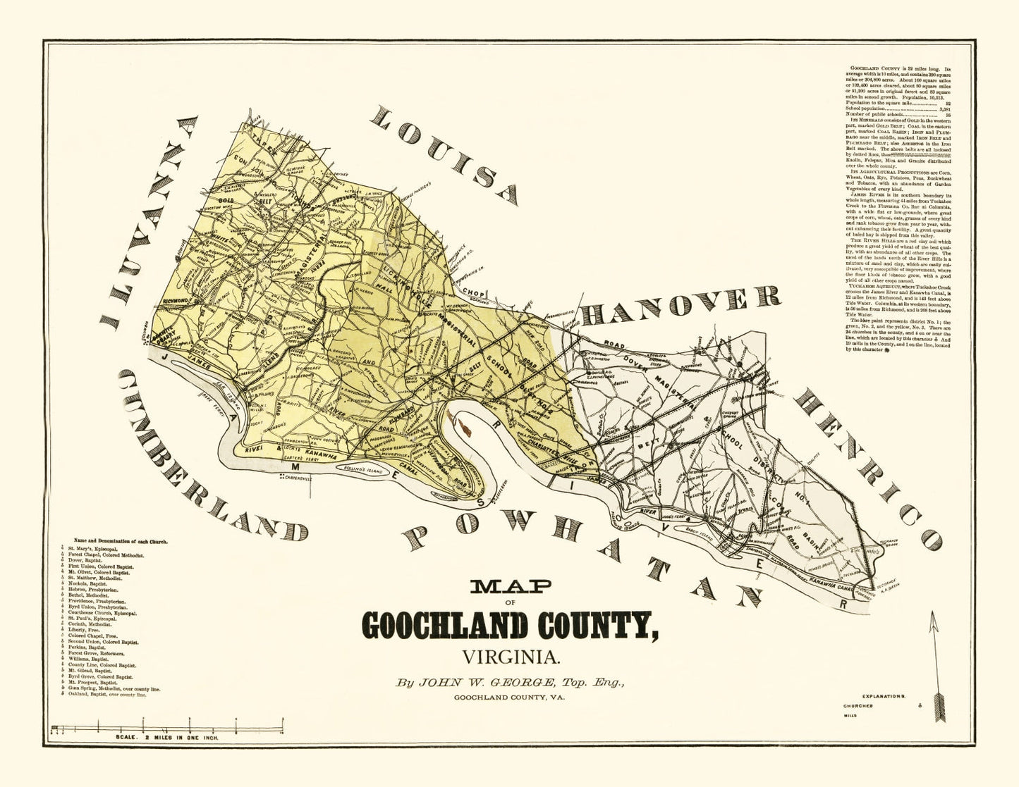 Vintage Map of Goochland County, Virginia, 1881